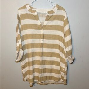 Kaktus Beige and White Striped Tunic Top 100%Cotton